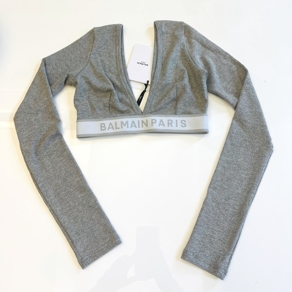 BALMAIN***Silver Lame Crop Top***Small***$525 - Picture 2 of 5